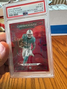 2023 Devon Achane Red Flood Obsidian /90 Miami Dolphins Rookie