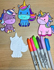 Unicorn-Shaped Kids Craft Kit with Coloring Markers, Set of 3 Figures