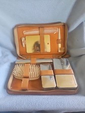 Vintage Shoe Shine Brush Leather Travel Grooming Kit Genuine Top Grain Cow Hide
