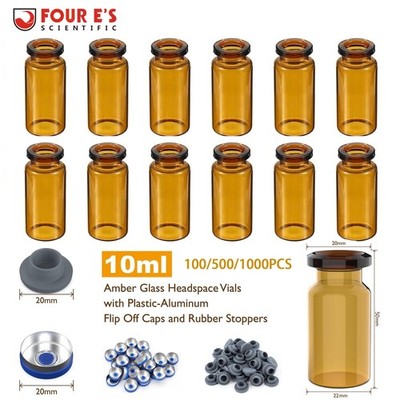 100/500/1000Pcs 10ml Amber Glass Vials Headspace Vials w/ Flip Caps Sample Vials