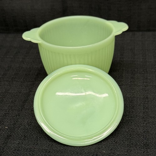 Vintage Fire King JANE RAY Jadite Sugar Bowl with Lid Unstamped Early Year Prod. - Picture 5 of 9