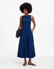 Madewell $148 The Melody Scoopback Smocked Midi Dress Blue Moon Size XS