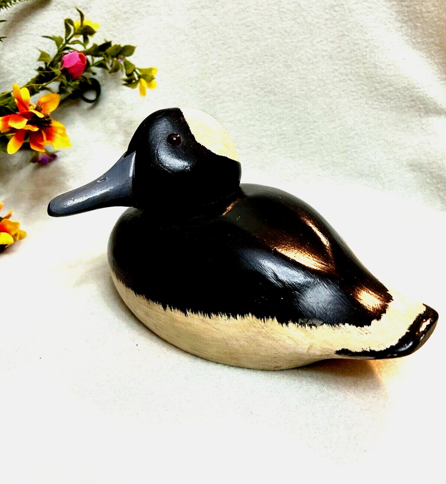 Duck Decoy Wood Carving “Bufflehead” Signed Ron Fisher 9”L Vintage - Image 3 of 4