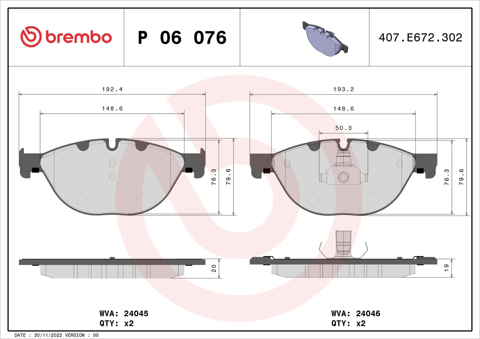 Front BREMBO P 06 076 Brake Pad Set, disc brake for ALPINA,BMW - Image 46