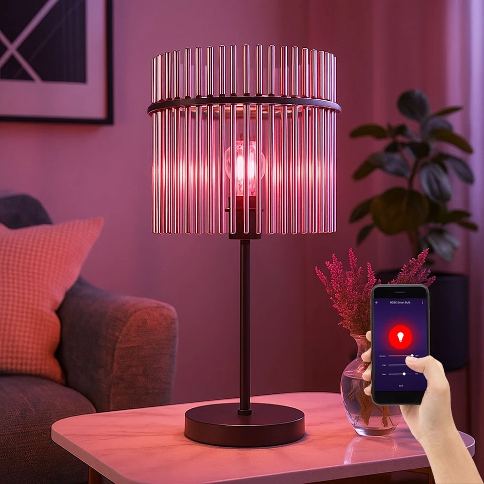 Tischlampe Tischleuchte Leselampe Smart RGB LED Glasstäbe Dimmer App H 54,5 cm - Bild 1 von 4