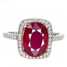 925 STERLING SILVER NATURAL PINK RED RUBY 11X8 MM. OVAL  WHITE CZ RING SIZE 7