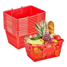 Uimoso 12 Stackable Plastic Shopping Baskets with Handles, Red for Grocery Use