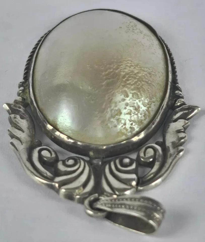D0526 - Antiker 800er Silber Anhänger - Perlmutt - Jugendstil Antikschmuck - Bild 3 von 4