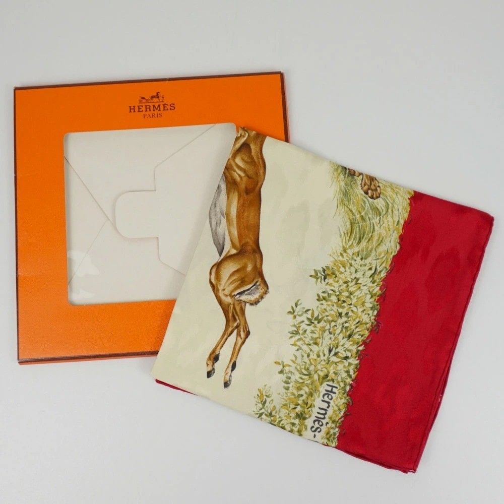 Hermes Silk Scarf Carre 90 KENYA Animal Red Used from Japan | eBay