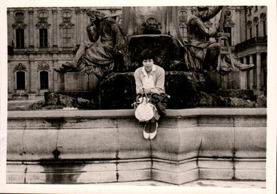 #ad 1958 Wurzburg Germany Woman Sat On Fountain Photo 5 x 3 Inch GBP 8.00