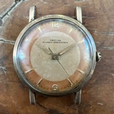 Hermosa esfera naranja color salmón Croton Nivada Grenchen 3-6-9 vintage años 50