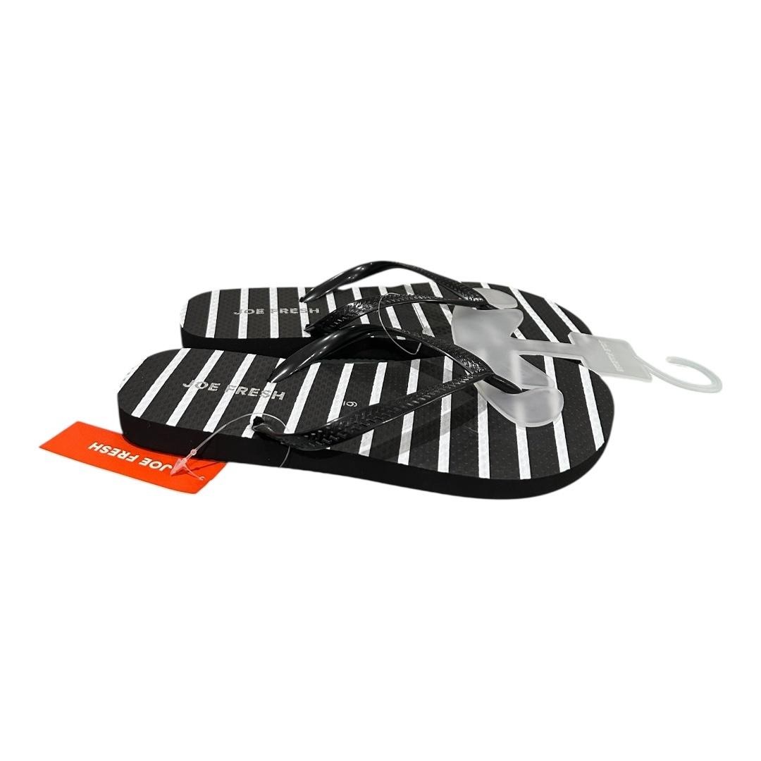 Joe Fresh Flip Flop Sandals Womens Size 9 Black Stripe Beach Shoes Summer Casual