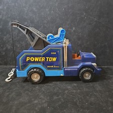 Fisher Price Husky Helpers Power Tow Truck 338 Blue - Vintage 1982 Made In USA