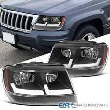 Black Fits 1999-2004 Jeep Grand Cherokee Led Tube Headlights Headlamps Pair Black Fits 1999-2004 Jeep Grand Cherokee Led Tube Headlights Headlamps Pair