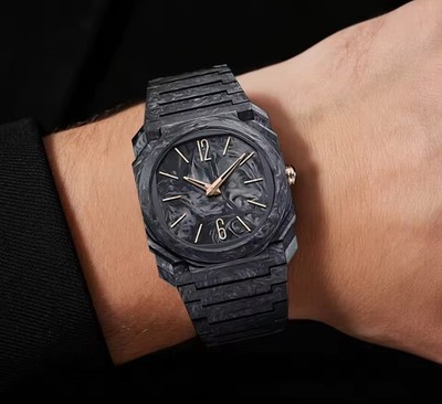 Men s Damascus Steel  Watch Black Rose Gold Bioceramic Thin Space Sci Fi