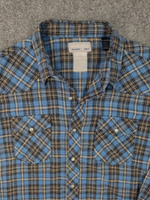 Vintage Wrangler Wrancher Western Shirt XXL Blue Plaid Pearl Snap 100 Cotton