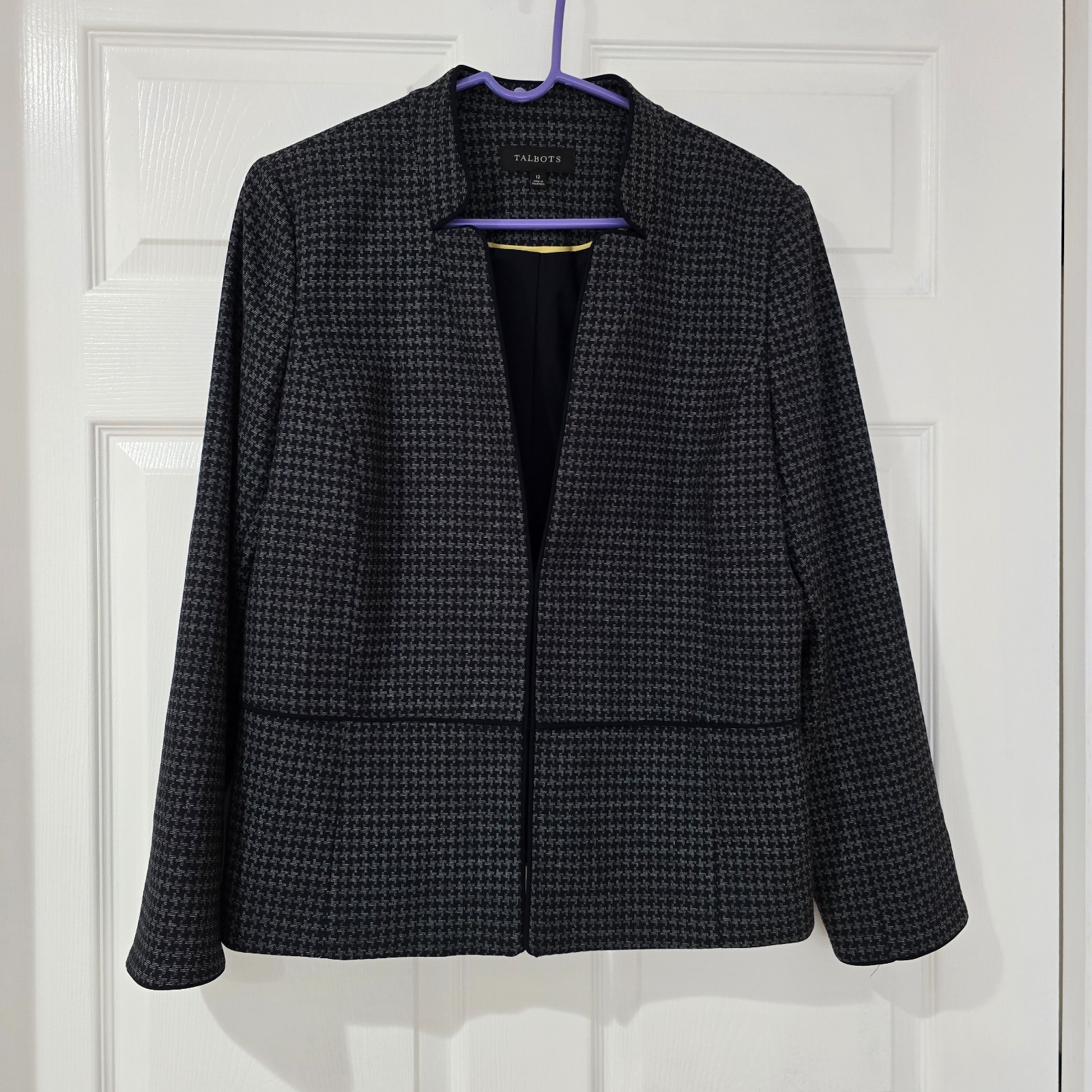 Talbots Houndstooth Collarless Blazer Lined Navy … - image 1