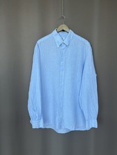 Borrelli Napoli Linen Button Up Shirt Mens Size XL Blue Collared Long Sleeve