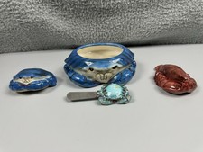 Ceramic Crab Lobster Salt Pepper Shakers Crab Dip Bowl w/ Knife CIC KMR