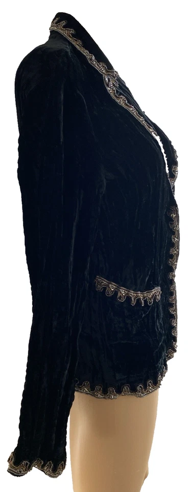 Chaqueta para mujer Alberto Makali L terciopelo arrugado hada gótica negra caprichosa Foto 3 de 4