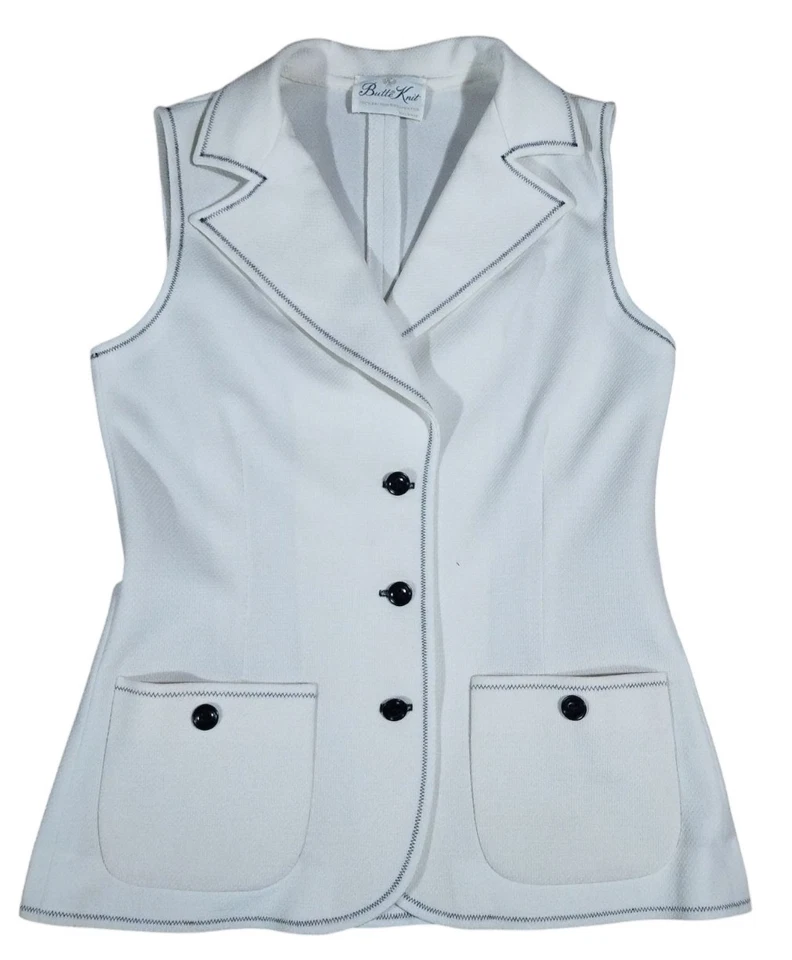 Conjunto de 2 piezas de traje chaleco y falda blanco vintage años 70 100 % poliéster tejido a tope Foto 2 de 4