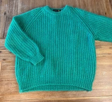 Vtg Handloomed Mohair & Wool Sweater From Ireland Teal Aqua Size XL Cottagecore