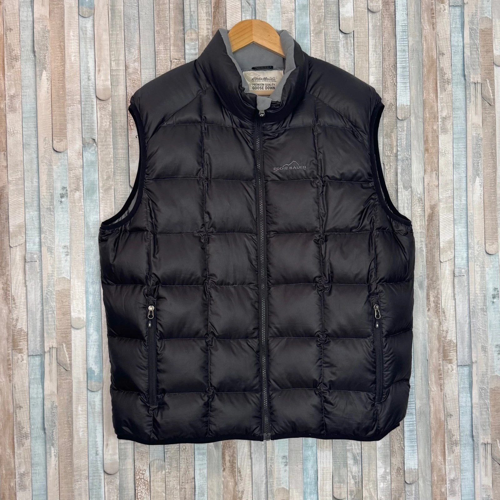 Eddie Bauer Mens 700 Fill Goose Down Puffer Vest Black XL Quilted Ripstop Zip