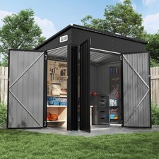 8'X4' Outdoor Metal Lockable Storage Shed With Triple Doors Vents For Garden