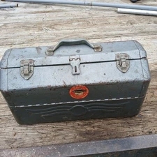 VINTAGE SIMONSEN TACKLE BOX, TOOL BOX, USED ORIGINAL 