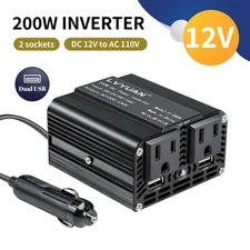 200W Car Power Inverter Compact Lightweigh Inverter DC 12V to AC 110V Converter