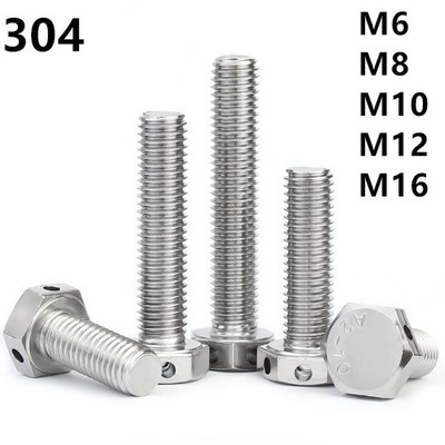 304 Stainless Steel Hexagon Bolts With Wire Holes on Head M6 M8 M10 M12 M16