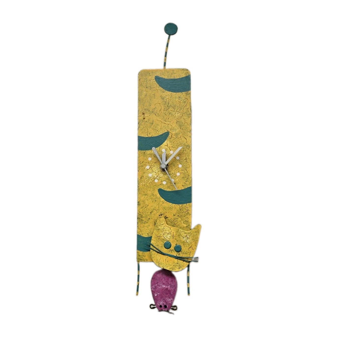 Kitty Cat With Mouse Pendulum Whimsical Wall Clock