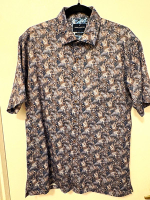 Daniel Hechter Paris Men s XL Short Sleeve Button Down Shirt Floral Hibiscus