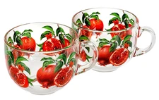 Pomegranate 2-pc Jumbo Mug Set Glass Coffee Mug Set Top Quality Large 17 oz Mugs