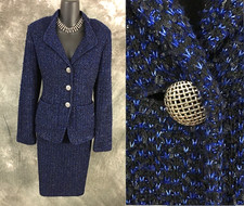BEAUTIFUL St John knit blue black jacket skirt suit size 6 8