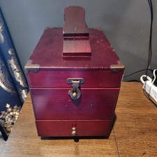 Vintage Wooden Shoe Shine Box Foot Rest Valet Chest Drawer Polish Brushes Kit