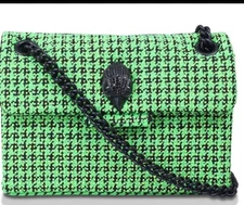 Kurt Geiger London Mini Kensington Crossbody Bag Tweed. In A Green Plaid