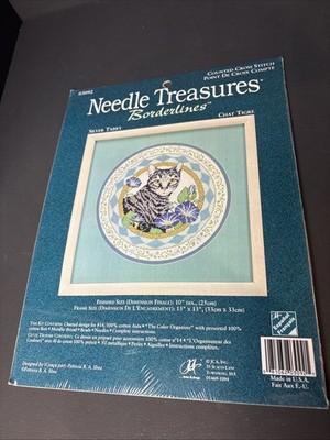 Vtg. Needle Treasures Borderlines Silver Tabby Counted Cross Stitch Kit