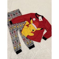 Pokemon Pikachu Christmas Pajamas Boys Size 6 Red Grey Holiday Fleece Set NEW