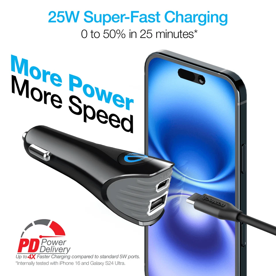 Naztech N420 PD25W + Cargador de Coche 2.4A + Cable 4 Pies, Carga Rápida 2 Dispositivos a la vez Foto 3 de 4