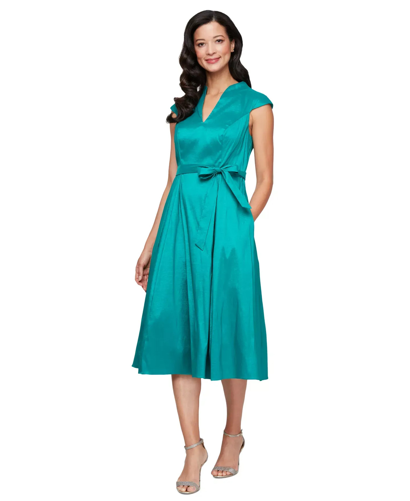 Alex Evenings Women's Dress Sz 10 Belted A-Line