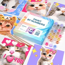 6 Pack Paint by Numbers Kit for Adults   Meme Kittens Cats 