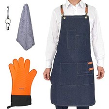 Grilling Apron Set Include 1 BBQ Glove, 1 Bottle Opener, 1 Towel and 1 Denim