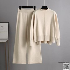Leg Pant Suit Two Piece Sets Knitwear Sweater Tracksuits Women Sweater