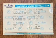 Match Ticket 1996 - 1997  Blackburn Rovers v Coventry City FA Cup 