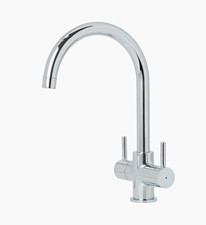 Cooke & Lewis Kitchen Mixer Tap Chrome High Arc Swivel Spout 2 Lever Hoses