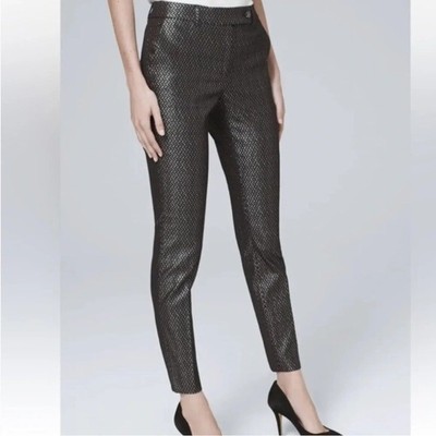 White House black market novelty slim pants with black/silver houndstooth print