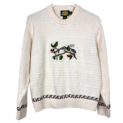 Vintage 90s Cabelas Nature Winter Holly Berries Birds Branch Sweater ...