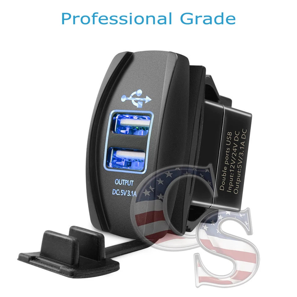 S1 Car Motor Waterproof 3.1A Dual USB Socket Charger Power Adapter LED 12-24V - Image 2 of 4