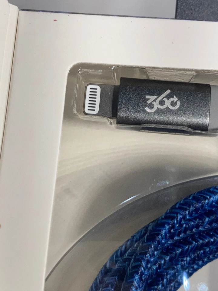 360 USB-A to Lighting Charge & Sync Braided  fiber Cable  8 ft.  Navy Blue - Image 3 of 4